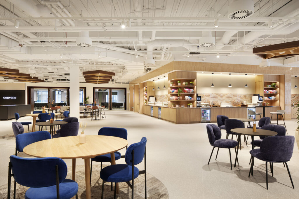 The main gallery space is at Convene Sancroft, St. Paul's - located on Paternoster Sqaure in the City of the London - is visible including Nourish, the signature snack bar at Convene. 