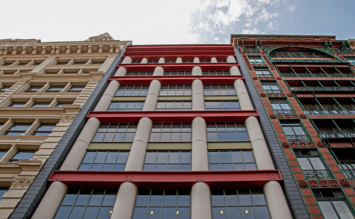 Scholastic red and white building exterior